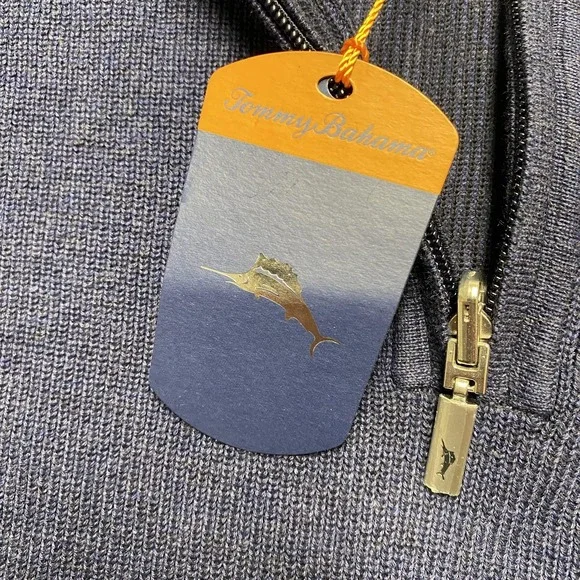 Tommy Bahama Sweater Mens‎ XL Blue 1/2 Zip Mock Neck Reversible Pima Cotton Knit - Picture 4 of 11